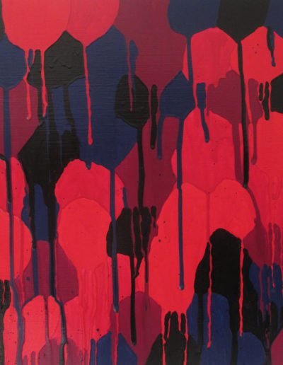 Roland Weber 1984 rouge-rouge_violet-violet 784 huile sur toile 40 x 40 cm. Signature au dos