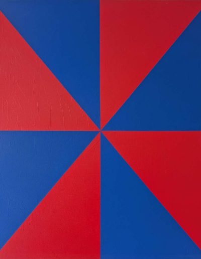 Roland Weber 1986 les fannions, rouge bleu 873 acrylique sur toile 55 x 46cm. Signature au dos